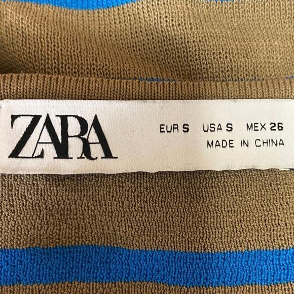 Zara Olive Green Blue Striped Scoop Neck Pullover Cropped Tank Top Size S - Picture 3 of 4